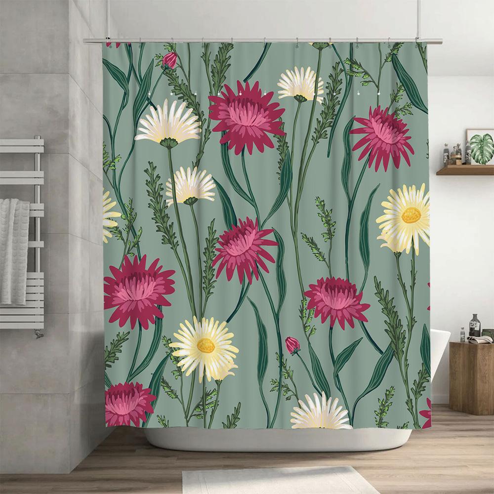 Vibrant Floral Printed Shower Curtain Modern Bathroom Decor, Easy Installation, Waterproof Durable Fabric Material for this prod