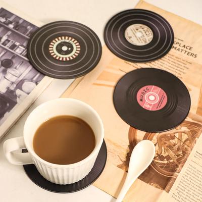 Stainless Steel Placemat Coaster Retro CD Vinyl Record Model Thermal Insulation Non-slip Tray Pad Coffee Cup Pad