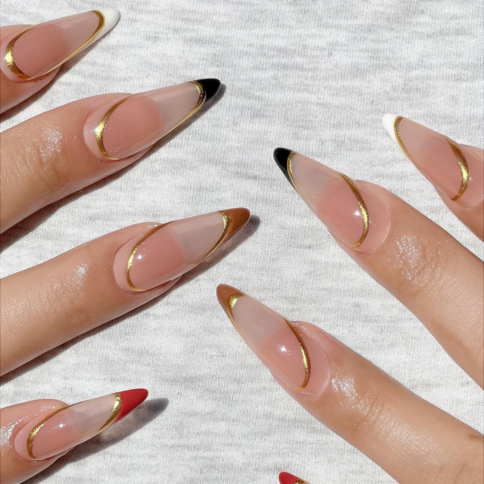 24Pcs 3D Bowknot Pearl Fake Nails Press On Nails Artificial Manicure Tool Nail Tips Fake Nails Wearable Almond False Nails