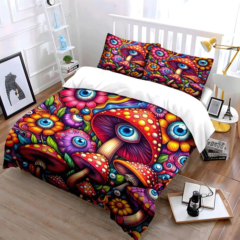 Psychedelic Mushroom Floral Artwork Trio Exquisite three-piece bedding set gift for kids and adults
