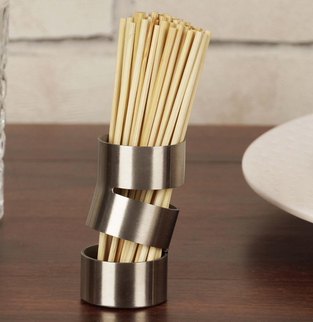 Trifri Toothpick Dispenser Compact Stainless Steel Cocktail Picks Holder For Patio Stool & Dinner Table one circular spiraled Holder