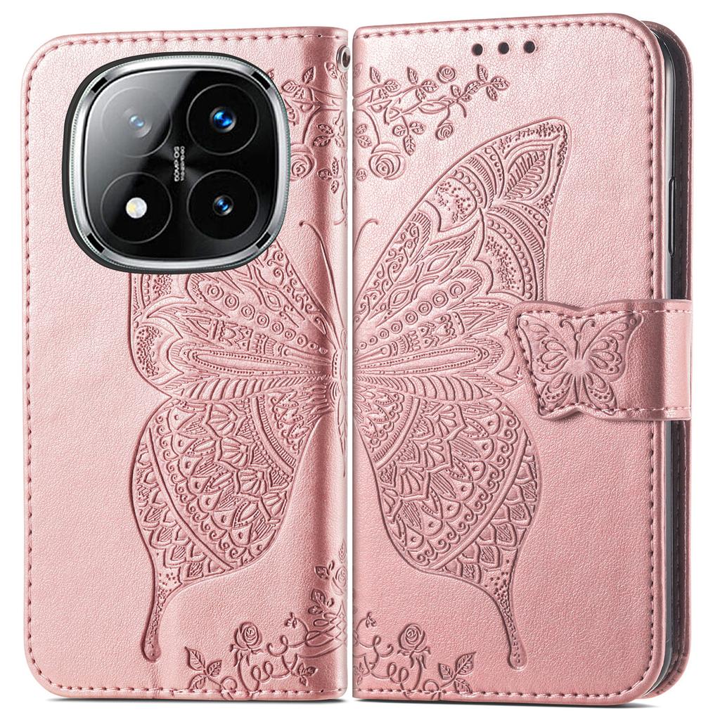 For Xiaomi Redmi Note 14 Pro 4G Case with Strap Butterfly Pattern PU Leather Wallet Phone Cover