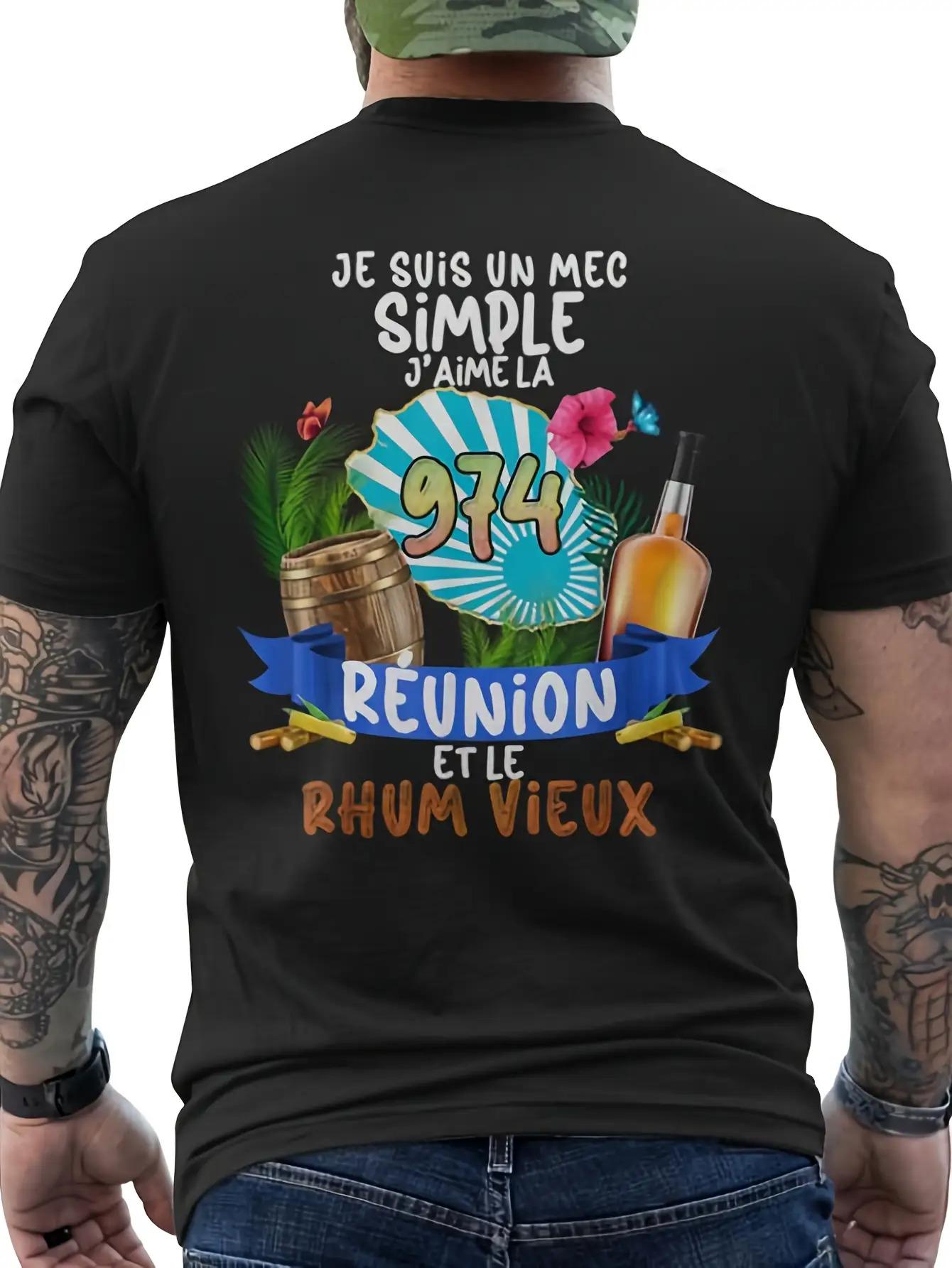 T-Shirt from New Reunion Island 974 Featuring French Text And a Rum Bottle Graphic XS