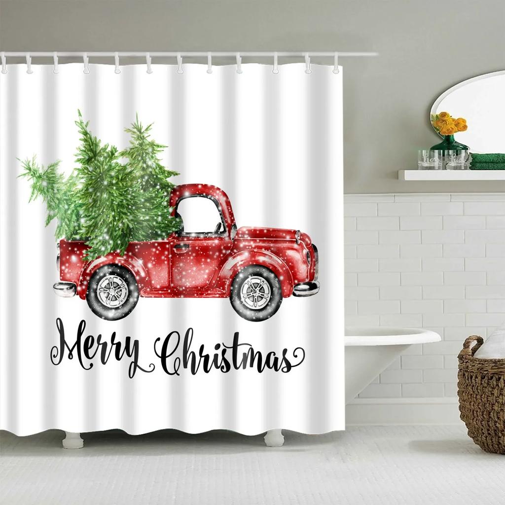 Christmas Bath Curtains Home Decor Winter Snowflake Snowman Santa Claus Waterproof Shower Curtain Bathroom Curtains