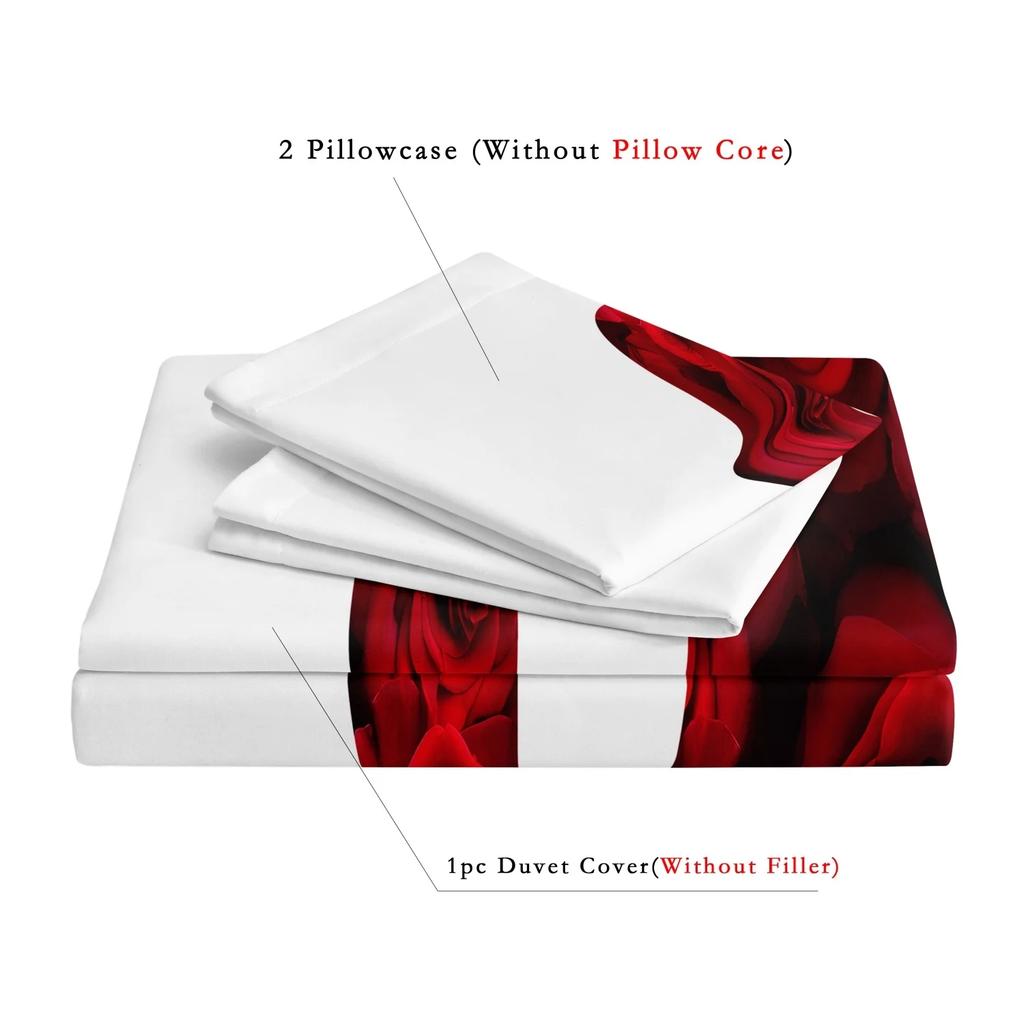 3pcs Valentine's Day Bedding Set Red And White Heart Rose Lettering Print Duvet Cover Set Romantic Design Soft Fabric