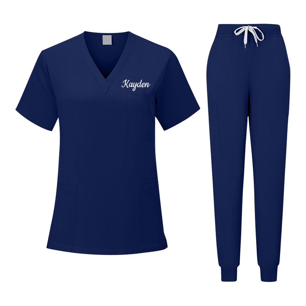 Personalized Custom Embroidered Text Unisex V-neck Solid Color Quick-drying Fabric Thin Clinic Work Clothes Hand-washing Clothes Clothes