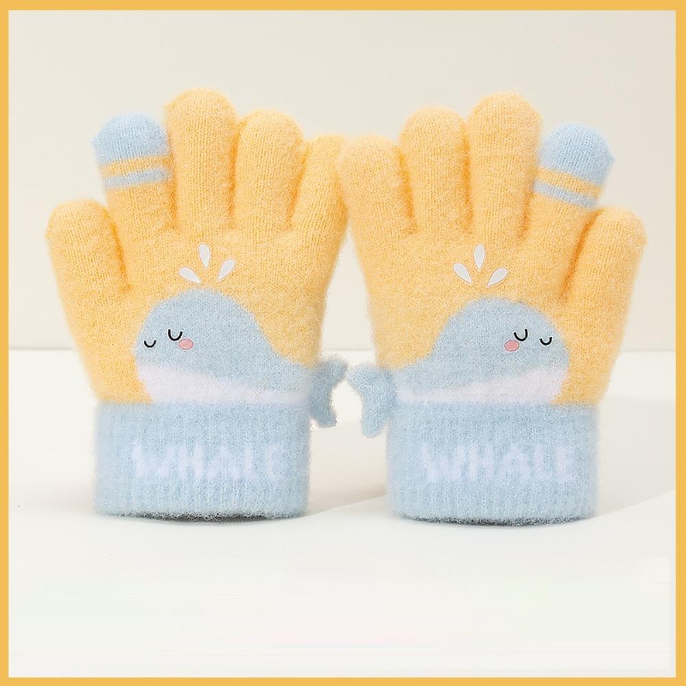 Warm Plush Winter Knitted Gloves Cute Whale Kids Gloves Cartoon Five-finger Gloves  Boys Girls