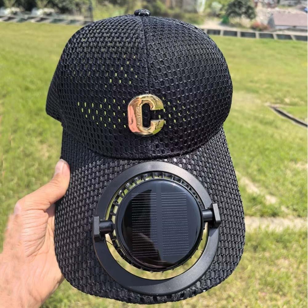 Portable Solar Powered Fan Baseball Cap Adjustable 300mA Rechargeable Fan Hat Long-lasting Versatile Cooling Mesh Peaked Cap