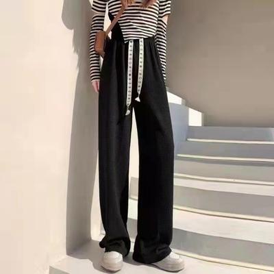 Pantaloni larghi in seta di ghiaccio con coulisse per primavera estate da donna a vita alta larghi dritti alla moda