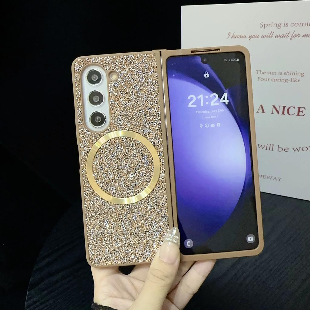 High-end Luxury Magsafe Magnetic Sparkling Diamond Brilliant Phone Case for Samsung Galaxy Z Fold 7 6 5 4 3 TPU Soft Edge Cover