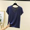 Plus Size Women's Loose U Neck Short Sleeve Modal Tee Thin Solid Color Tshirt All Match Tops M to 6XL
