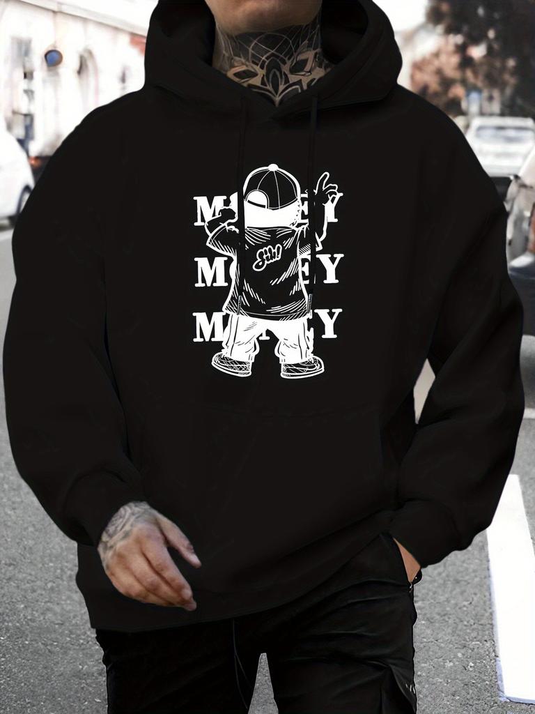 New 2025 unisex Trendy Hoodie with Unique Letter Print - Casual Pullover Made of Knitted Fabric for Autumn And Winter, Featuring a Drawstring Hood, Re