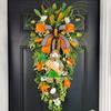 Easter Teardrop Wreath Ornament Easter Bunny Carrot Wreath Artificial Rabbit Carrot Teardrop Swag Decor For Front Door Porch
