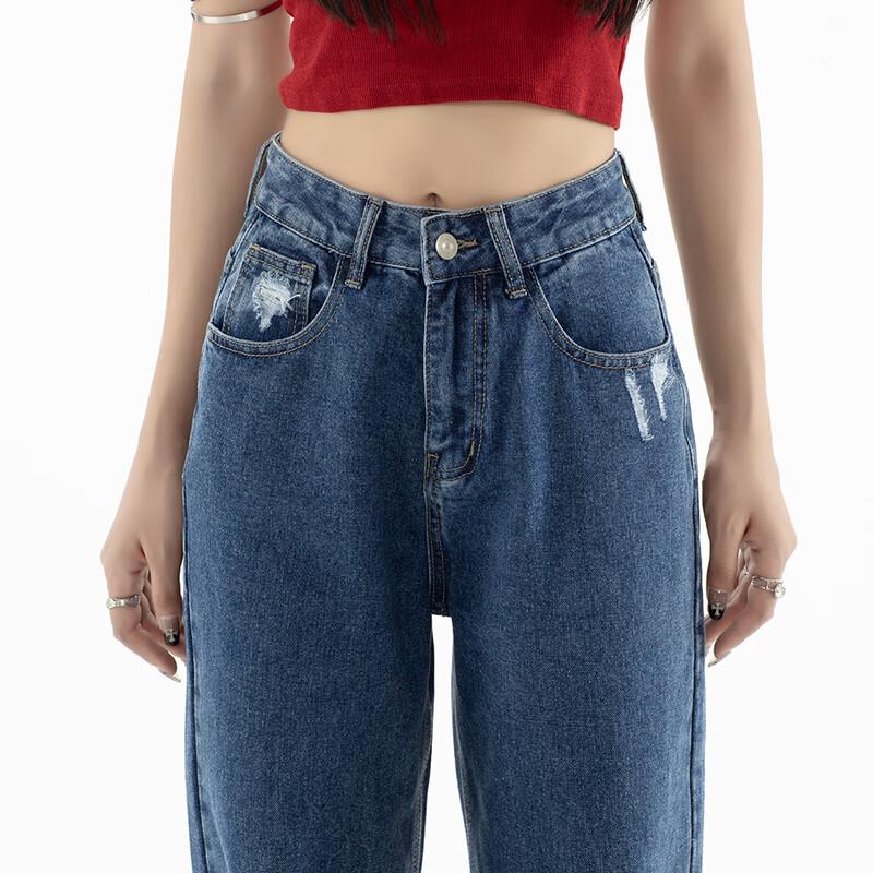 JEANSWEST Women's 2025 Autumn Vintage High-Waist Wide-Leg Loose Jeans