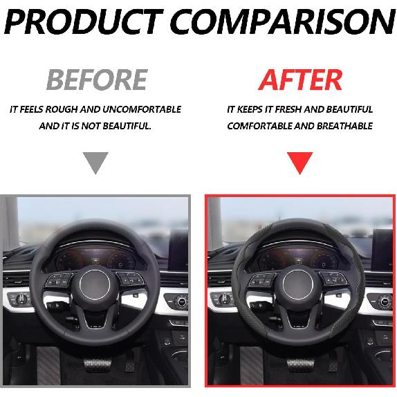2Pcs Universal Fit Carbon Fiber Steering Wheel Cover, Anti-Skid Steering Wheel Cover/Segmented Steering Wheel Protector/Car Interior Accessories