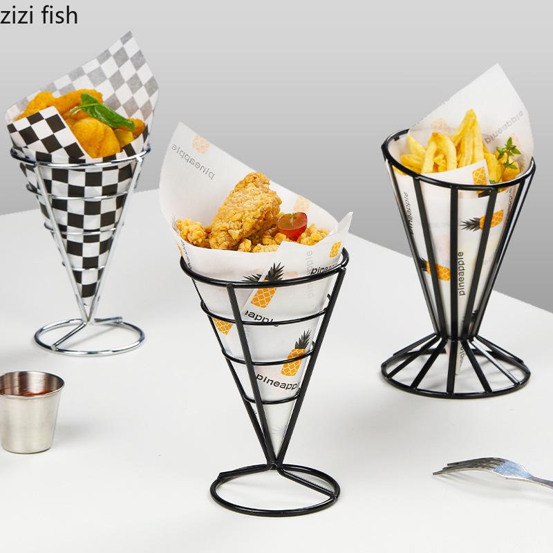 Stainless Steel French Fry Rack Dipping Bowl Snack Bowl Cake Display Rack Cone Shaped Food Storage Rack Dessert Plate Cake Stand