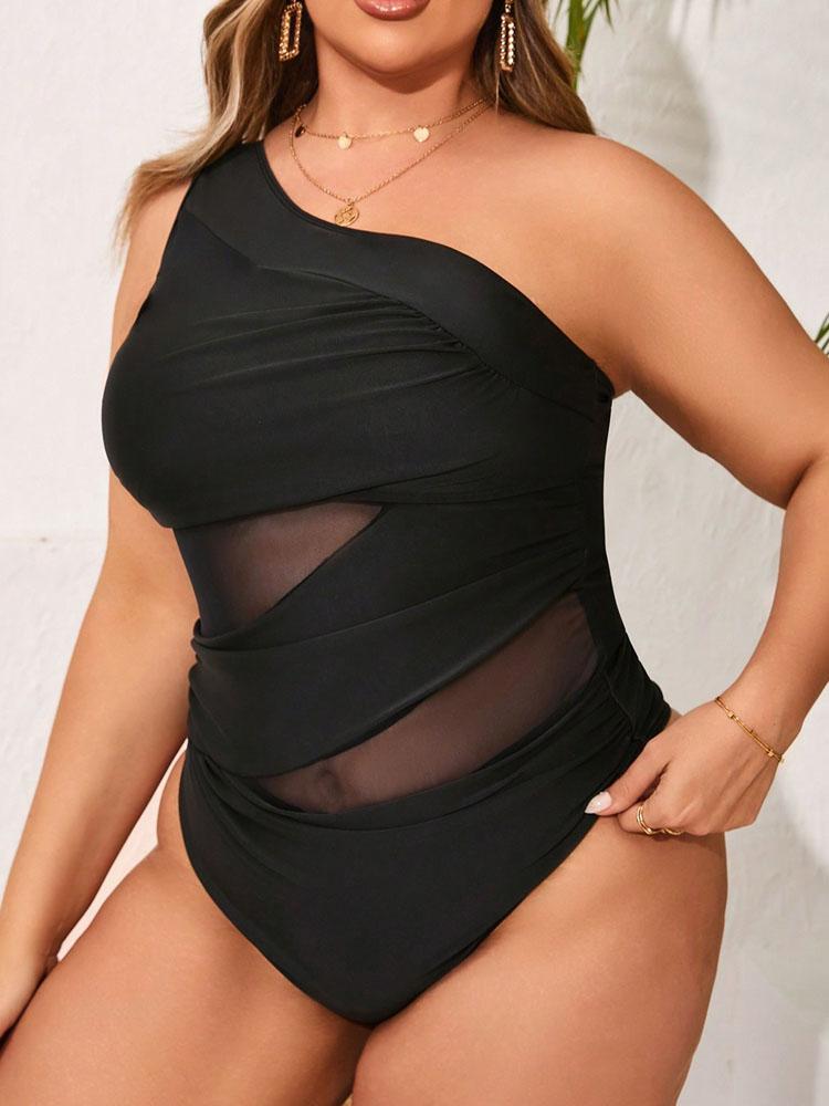 Costume da bagno 2025 da donna a rete patchwork taglie forti, costume intero monospalla grande da donna, costume da bagno per spiaggia taglie forti