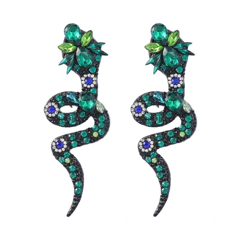 Snake Floral Alloy Stud Earrings With Colorful Cubic Zirconia Women Bohemian Fashion Jewelry Green