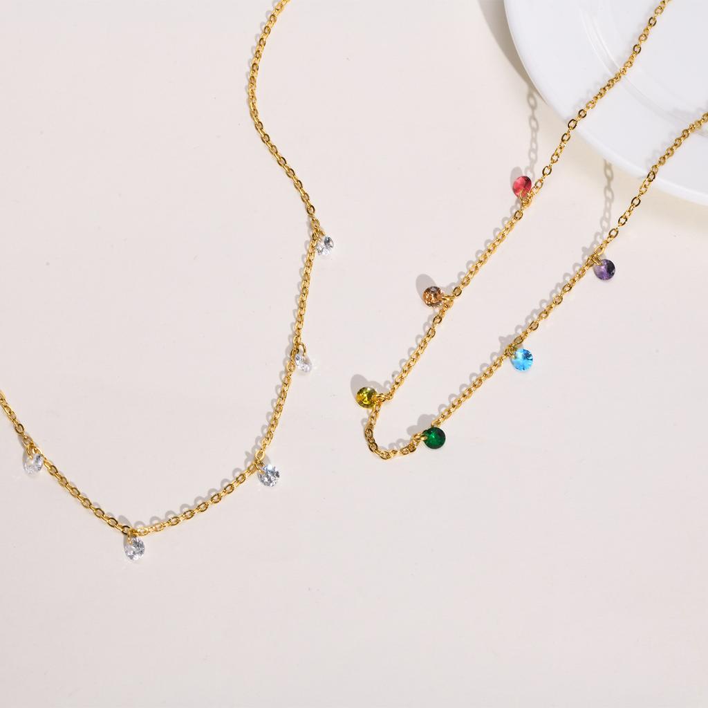 Chic CZ Stone Chain Necklaces For Women, Stainless Steel AAA Cubic Zirconia Pendant Necklace, Trendy Jewelry To MOM Girls Lover