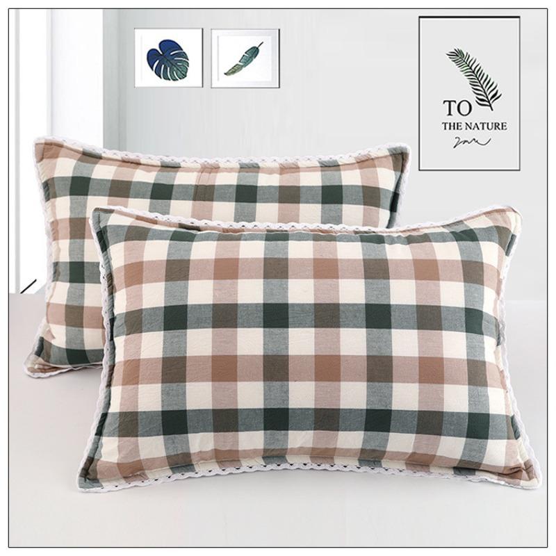 Checkered Quilted Zipper Pillowcase Soft Comfortable Breathable Washed Cotton Pillowslip Student Dormitory Household Adult Pillow Case Bedding