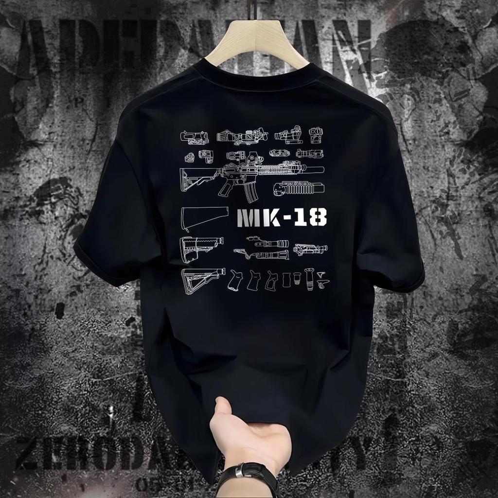 Tough Guy Military Fan Printed Cotton Short Sleeve T-Shirt Men's Summer Loose American Tactical Crew Neck Breathable Casual Top