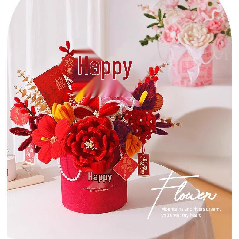 Handmade Pipe Cleaner Rose Bucket Bouquet - DIY Kit & Finished Product for Girlfriends & Best Friends