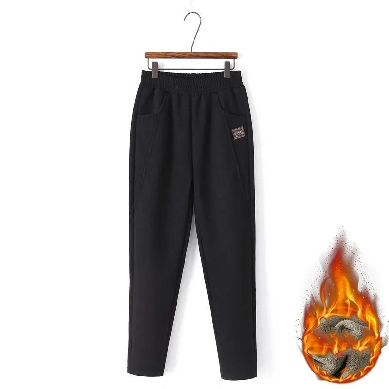

Спортивные брюки для женщин среднего возраста, осень-зима, флис, утепленные, тренировочные брюки, эластичный пояс, шаровары, женские, удобные, повседневные брюки XXXXXL чёрный
