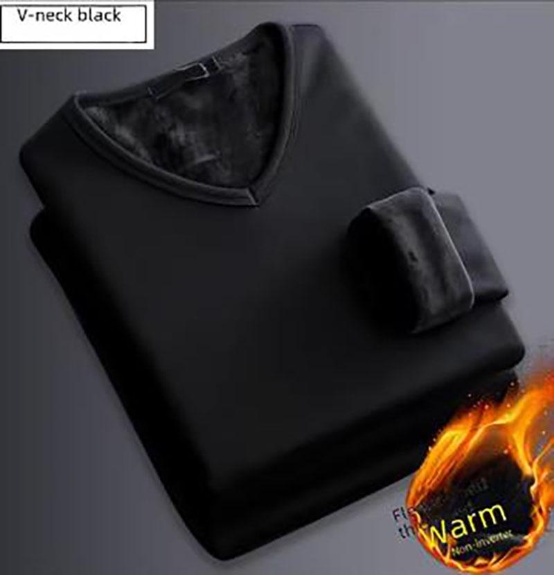 Lenjerie termică de iarnă pentru bărbați, fleece, îngroșată, caldă, cămașă de bază cu decolteu în V, mărime mare
