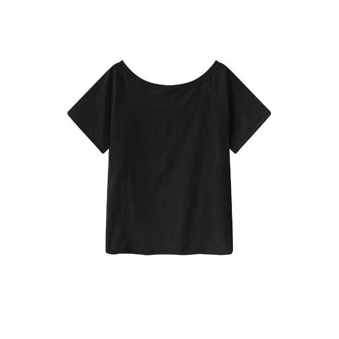 

No price reduction #Irregular pure desire slanted shoulder short-sleeved t-shirt ins trendy loose and thin solid color chic top women s summer XL чорний