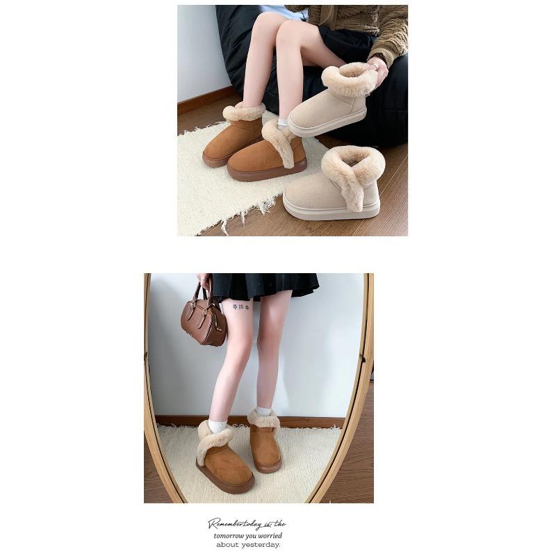 Νέα Χειμερινά Παπούτσια Μήκους Μέσης Γάμπας με Χοντρή Σόλα, Ζεστά, Ανθεκτικά στη Φθορά, Άνετα και Μοντέρνα Γυναικεία Μποτάκια, Μποτάκια Χιονιού από Βελούδο με Επίπεδη Σόλα