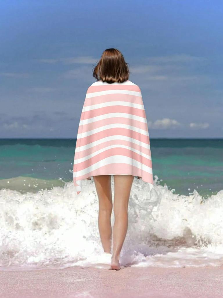 Couple Size Striped Beach Towel, Soft Absorbent Polyester Fabric, Modern Knit Design, Ideal for Travel, Vacation, Pool & Camping