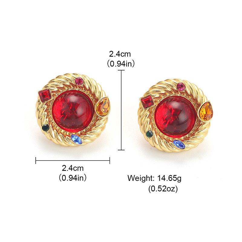 New round retro stud earrings light luxury women s red antique earrings high-end earrings exquisite high-end jewelry