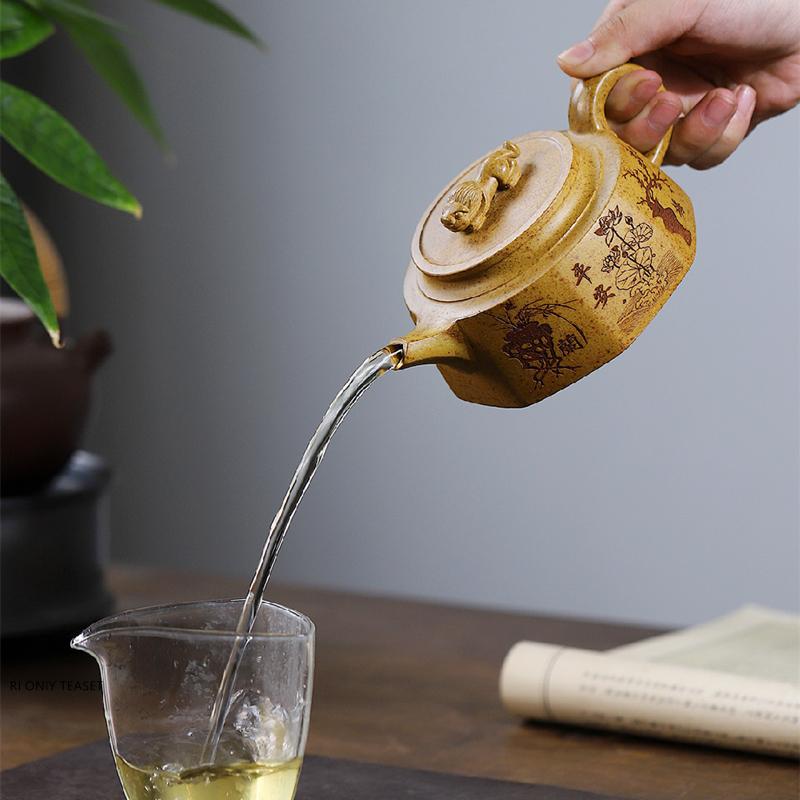 270ml Chinese Yixing Purple Clay Teapot Tradition Hand-carved Lotus Leaf Tea Pot Handmade Beauty Zisha Kettle Teaware Gifts