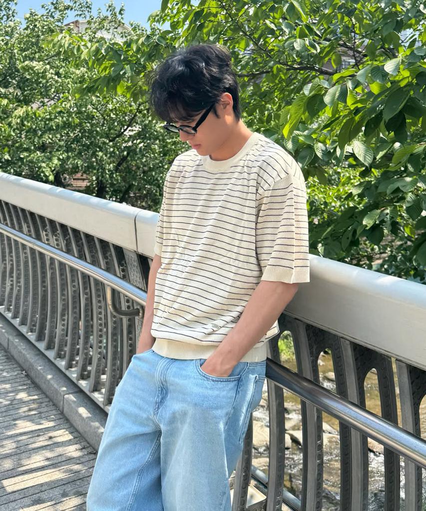 TMAKER Striped Half Sweater Lbe