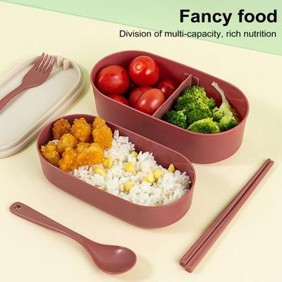 Portapranzo a doppio strato con posate, ermetico, tipo bento, 800 ml, leggero, resistente al calore, contenitore per la preparazione dei pasti per scuola, lavoro, picnic