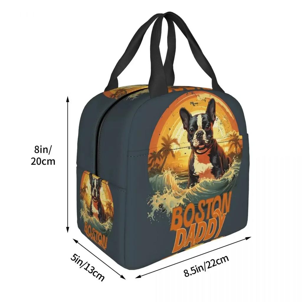 Boston Daddy Boston Bull Terrier Dog Insulated Lunch Bag for Women Kids Portable Food Boxes Thermal Lunch Box Tote