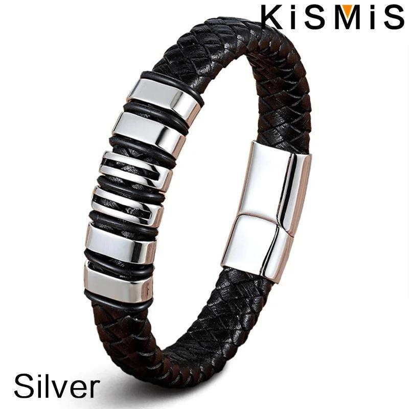 Стильный мужской плетеный кожаный браслет с магнитной застежкой, минималистичный, многослойный, из сплава, хип-хоп, браслет на запястье 21cm