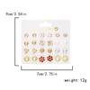 12Pairs/Set Fashion Geometric Stud Earrings Set For Women Love Heart Bowknot Rose Flower Star Moon Pearl Earrings Party Jewelry