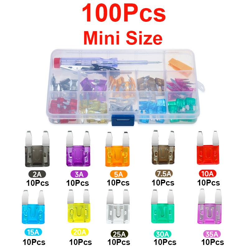 100/200Pcs Car Blade Fuse Assortment Kit Auto Truck Automotive Medium Small Sizes Mixed Motorcycle Circuit Fuse With Box 2A-35A Fuse Holders1