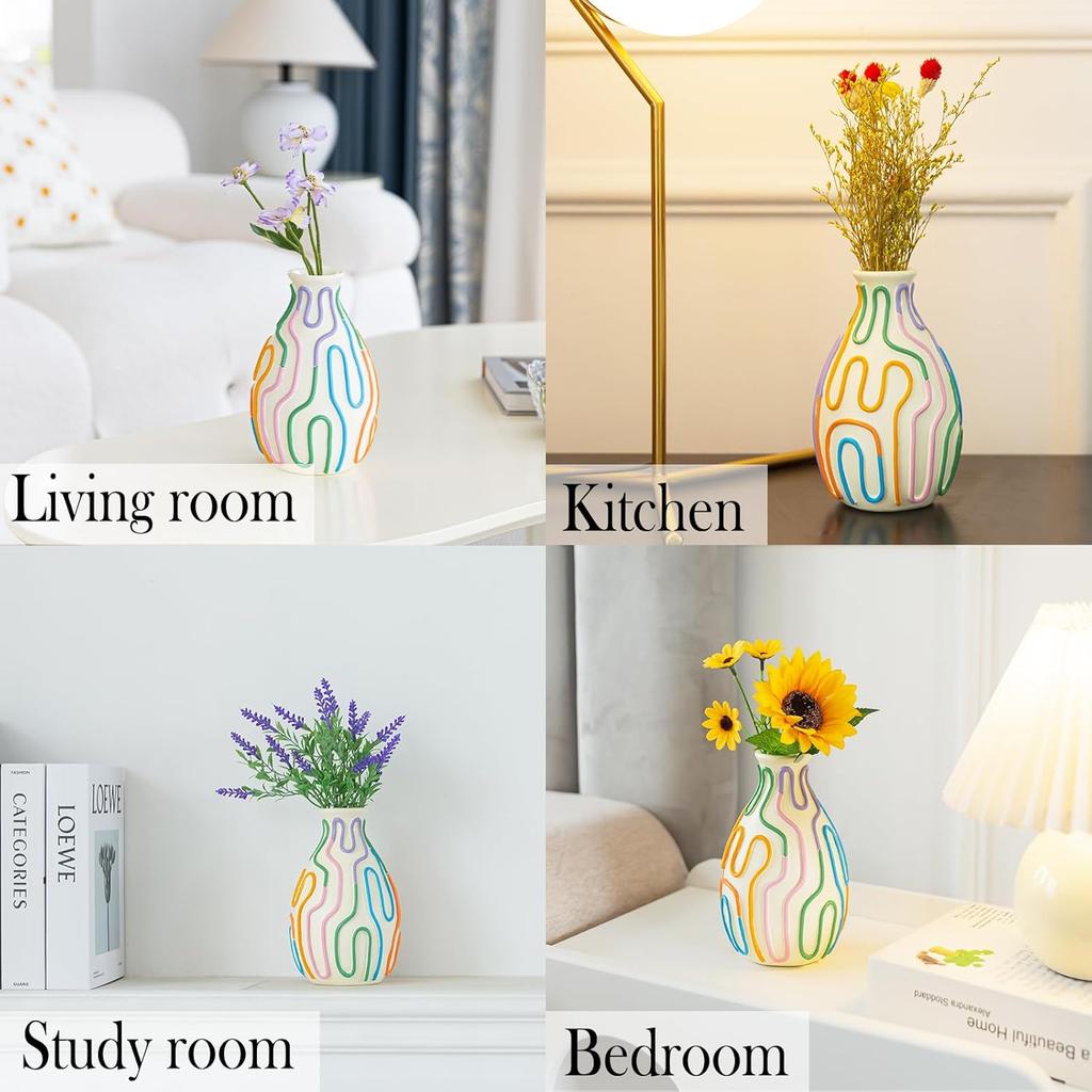 Colored Lines Flower Vase for Modern Home Decor, Cute Vase for Decor, Unique Small Vase for Centerpieces, Modern Vase for Unique