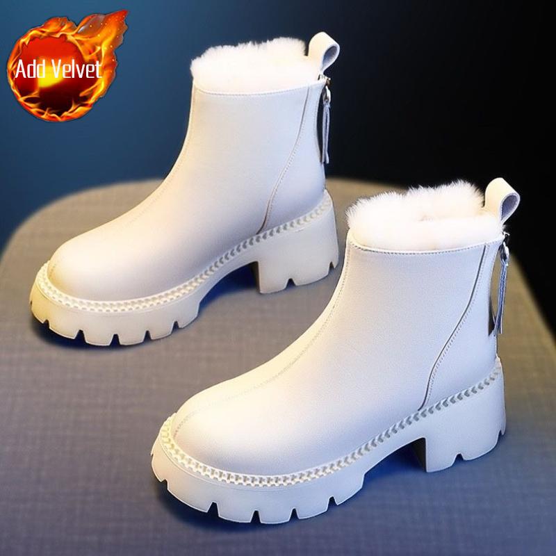 

Leather Booties Waterproof Round Toe Ladies Shoes Platform Zipper Women s Snow Boots Autumn Winter Non Slip Designer Luxury Boot 40