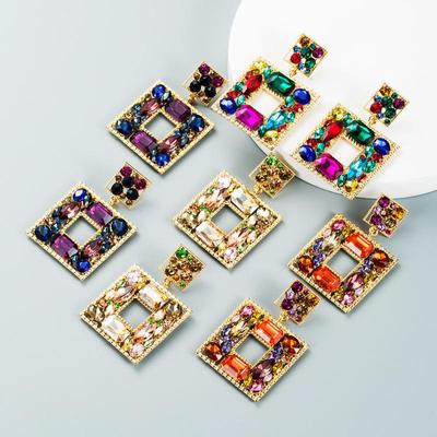 Women's Drop Earrings Baroque Alloy Glass Crystal Colored Geometric Women's Exaggerated Party Earrings