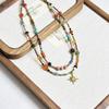 Handmade Natural Stone Beaded Clavicle Necklace with Vintage Starburst Design