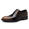 Mens Genuine Leather Oxford Shoes Crocodile Embossed Carved Detail Breathable Formal Footwear Wedding