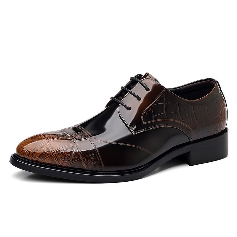 Mens Genuine Leather Oxford Shoes Crocodile Embossed Carved Detail Breathable Formal Footwear Wedding