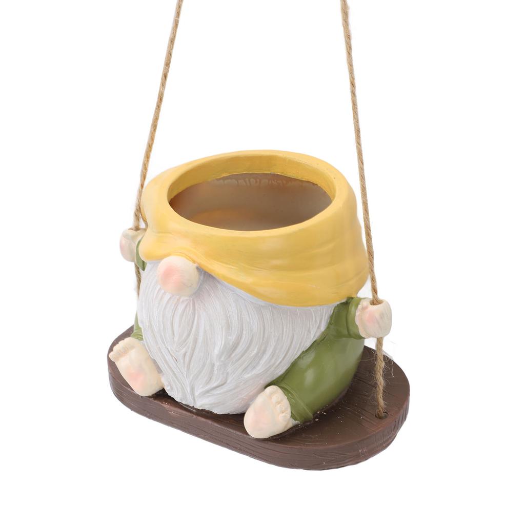 Swing Plant Pot Resin Cute Faceless Gnome Figurine Decorative Hanging Planter for Indoor Outdoor