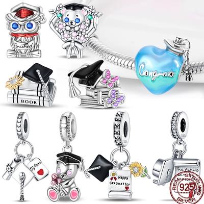 Graduation Seriespure Copper Bachelor'S Hat Certificate Flowers Charms Beads Fit Pan Original Bracelets Diy Jewelry
