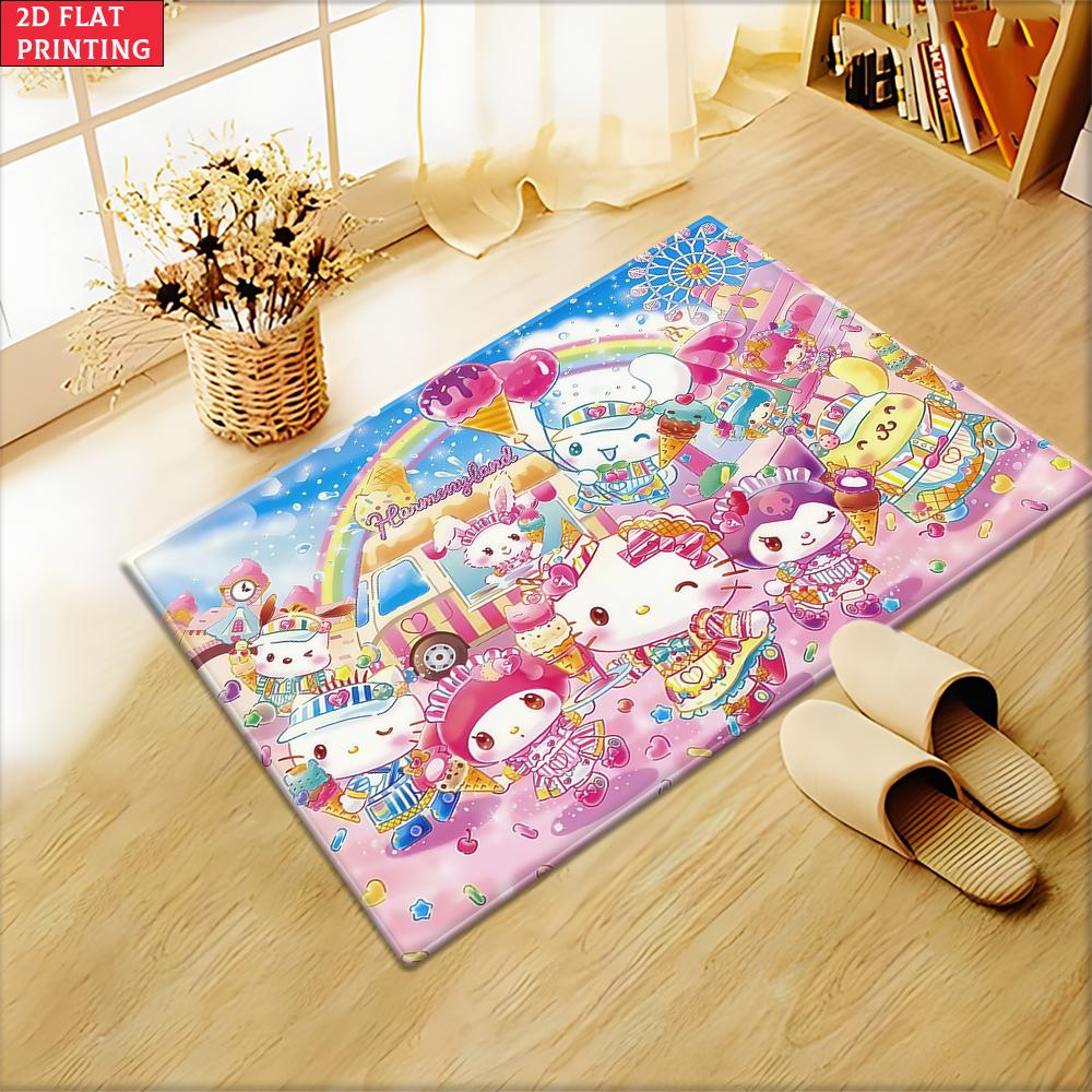 Kawaii Cute Ice Cream Cartoon Doormat, 2D Print Non-slip Floor Mat, Pink Rainbow Entrance Rug for Girls Bedroom Decor Gift