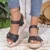 Women Plus Size Platform Sandals Summer New Buckle Strap Fish Mouth Wedge Heel Casual Sandals
