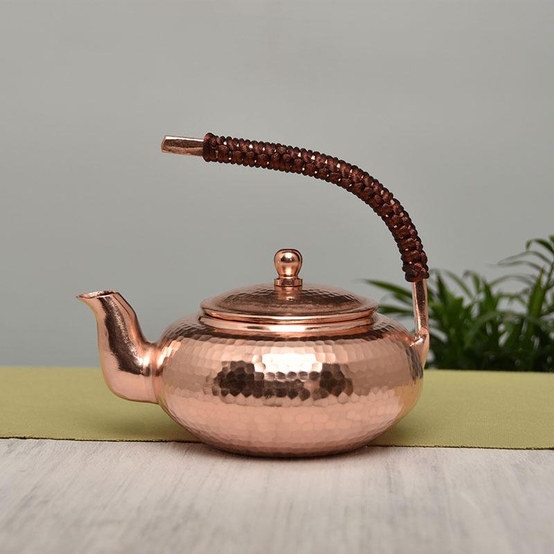 Fioletowy miedziany czajniczek 500 ml z rączką zapobiegającą zarysowaniom, w stylu chińskim, retro design, pogrubiony, do użytku domowego jako zestaw do herbaty